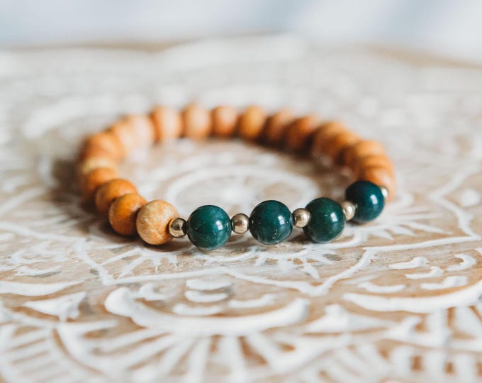 Earthly Moss Agate + Wood Bead Reiki Infused Bracelet | Reiki Energy Healing Crystal Bracelet | Harmony | Grounding | Crystal Bracelet