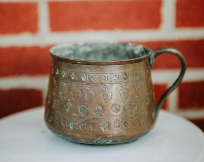 Vintage Etched | Engraved | Copper Pot | Patina | FREE SHIPPING