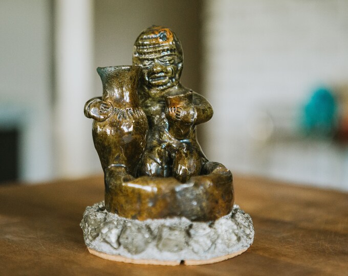 Artisan Pottery Aztec Man Jugs Ashtray Pyrite | FREE SHIPPING