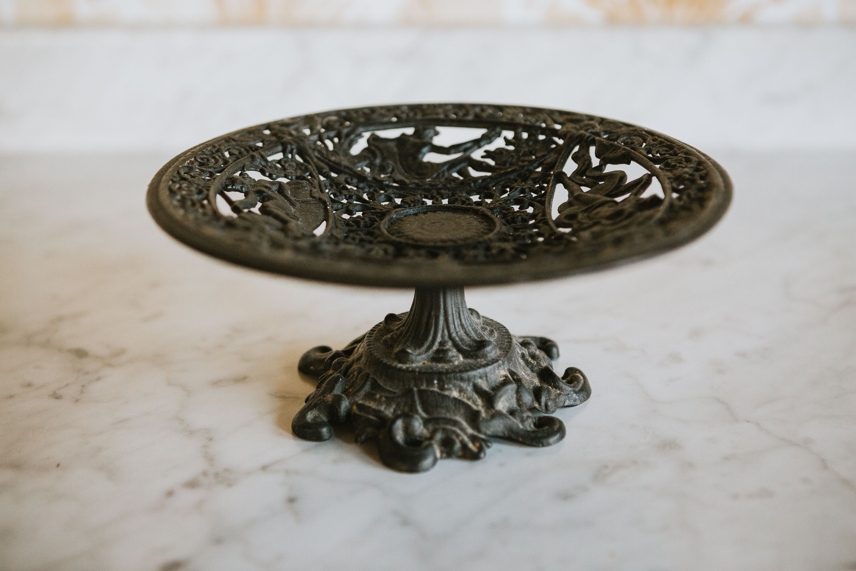 Vintage Robert Emig Mythology Greek God Cast Iron Pedestal Compote Bowl