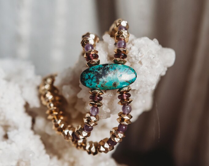 Turquoise + Amethyst Double Strand Reiki Infused Crystal Bracelet | Reiki Charged | Crystal Bracelet | Crystal Healing | Calming