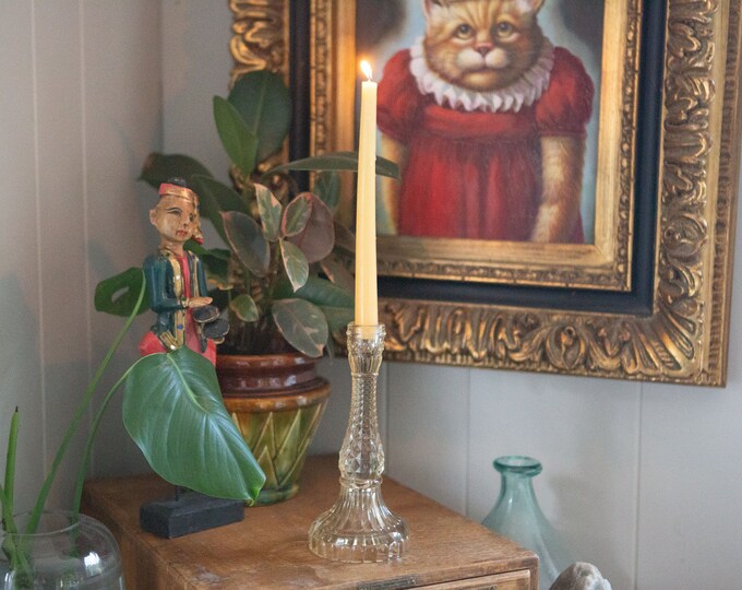 Vintage Peach Cut Glass Diamond Design Candle Stick | Classy | FREE SHIPPING
