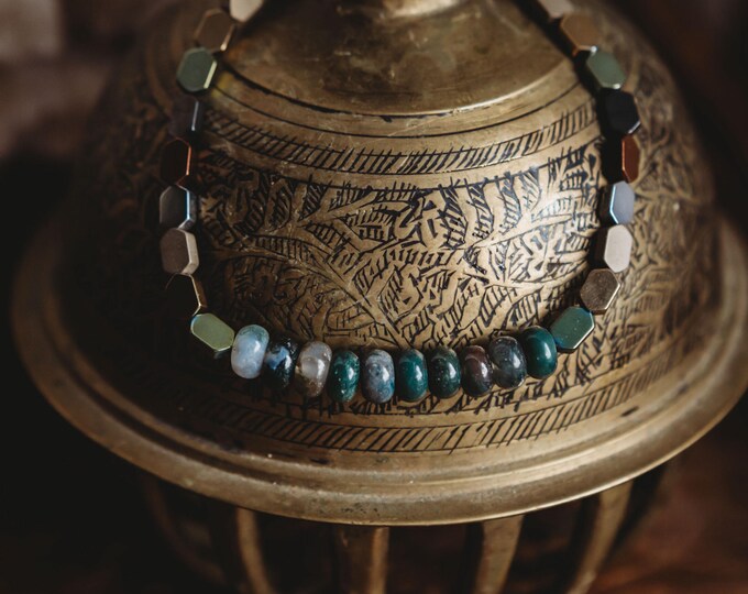 Reiki Infused Indian Agate + Hematite Bracelet | Reiki Healing | Agate | Hematite | Metaphysical | Calming | Grounding | Self-Confidence