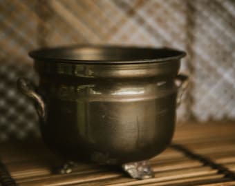 Vintage Brass Pot, Planter, Cache Pot, Succulent Planter, MCM Pot, Footed Bowl | FREE SHIPPING