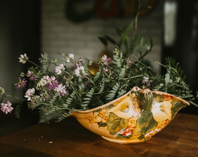 Vintage Shabby Chippy Hand-Painted Pottery Basket | 12"x6"x7.5" | FREE SHIPPING