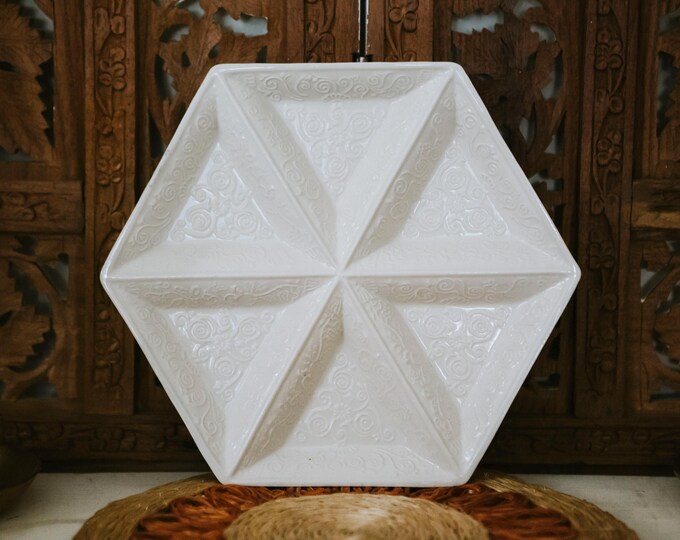 Vintage Mottahedeh | Repo Queensware | Creamware Embossed Divided Octagon Server Tray | FREE SHIPPING