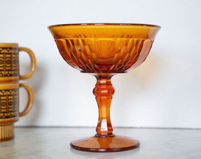 MCM Vintage Amber Glass Compote | Candy Dish | Pedestal Bowl | FREE SHIPPING