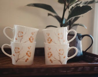 Vintage Corning China Blossom Mugs | Set of 4 | Cherry Blossom | Coffee | Tea | Cups | FREE SHIPPING