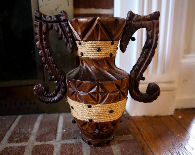 Vintage Spanish Carved Wood Vase | FREE SHIPPING