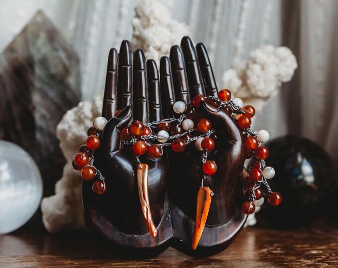 Sacred Ember Waves | Reiki Infused Crystal Wrap Necklace | Carnelian | Mother of Pearl | Gemstone Jewelry | Inclusive Jewelry | Energy