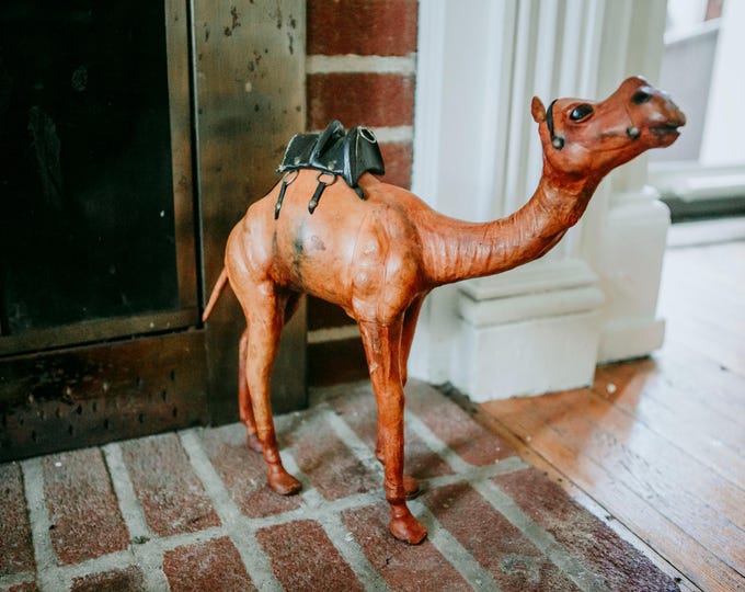 Vintage Leather Wrapped Camel | Dromedary | Glass Eyes | 1970s | India | Arabian | FREE SHIPPING