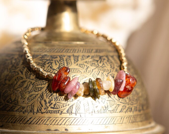 Tourmaline Chip + Multifaceted Metal Bead Bracelet | Reiki Infused | Healing Energy | Crystal Bracelet | Artisan Jewelry | Intention