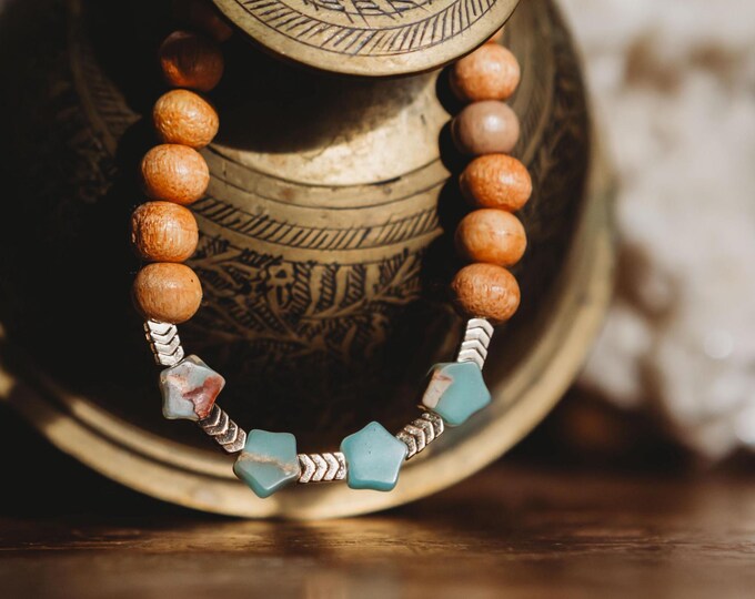 Serpentine Stars | Hematite | Wooden Beads Reiki Infused Healing Jewelry | Healing Energy | Artisan Crystal Bracelet | Stability