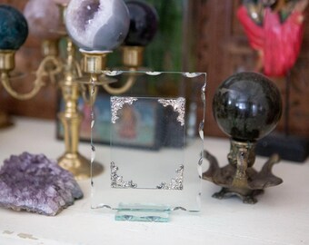 Vintage Glass Photo Frame with Silver Accents | Raw Glass Edge | Suspended Photo | MCM | Unique | Eclectic