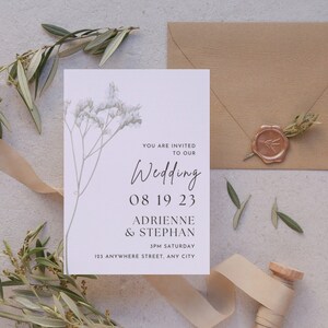 Wedding invitation template minimalist digital download editable in Canva