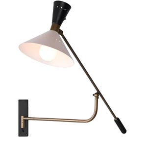 1950s Mid Century Modern Diabolo Wall Sconce – Matte Black White Brass Stilnovo Style Lamp – Articulating Industrial Light