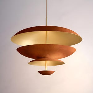 Handmade Brass Chandelier: 1950s Cosmic Rust Patina, Mid-Century Modern