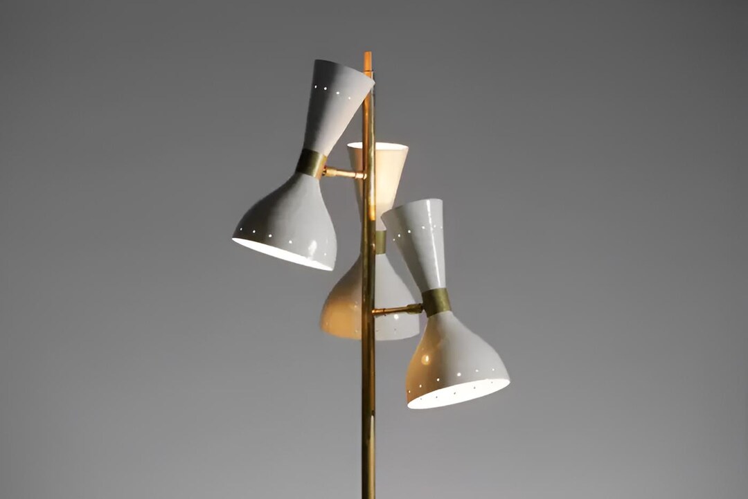 Mid-century Italian Style Brass Floor Lamp With Base and Cone-shaped ...