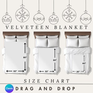 Blanket Size Chart, Velveteen Blanket Mockup Size Chart, Plush Blanket Mockup Size Guide, Throw Blanket Size Chart Blanket On Bed Size Chart