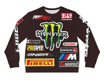 Monster Energy Racing Logo Sweatshirt | Motorsport Sponsor Patch Crewneck | Streetwear Racing Pullover