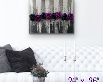 Lila + Weiss Bling Painting | Lila + Silber Glitter, zerbrochene Glaskunst Funkelndes Dekor | Glitter Roses Elegante Kunst | Glam & Bling Wall Art