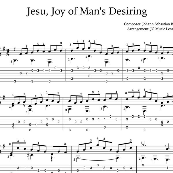 Jesu Joy of Man's Desiring guitar sheet music with tabs