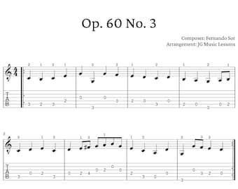 Opus 60, No. 3 by Fernando Sor - guitar arrangement with tabs