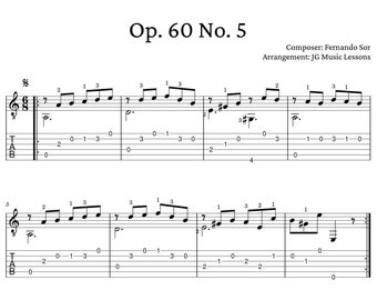 Opus 60, No. 5 by Fernando Sor - guitar arrangement with tabs