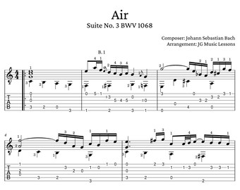 Air by Bach - guitar arrangement with tabs