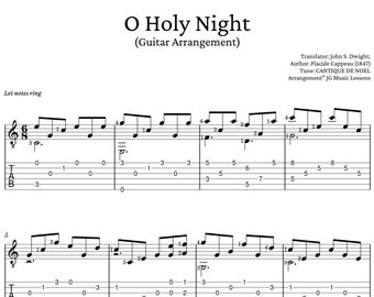 O Holy Night」ギター楽譜 - フィンガースタイルのタブ譜とコード譜