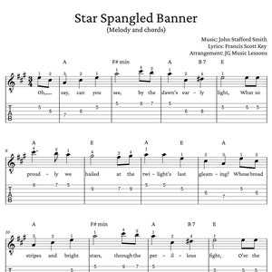 Star Spangled Banner Guitar Sheet Music - Tabs and Chord Charts - Etsy