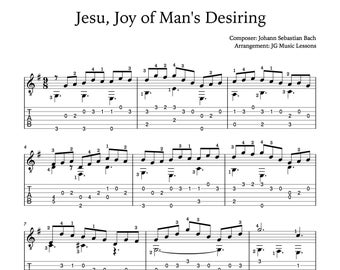 Jesu Joy of Man's Desiring guitar sheet music with tabs