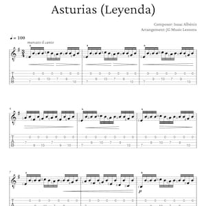 Asturias (Leyenda) guitar sheet music with tabs