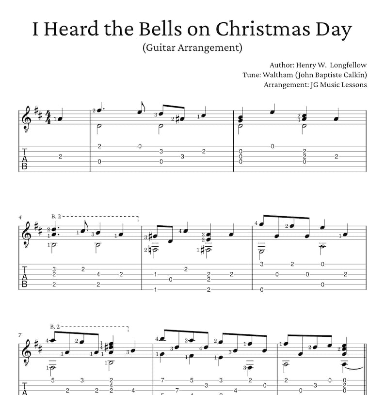 I Heard the Bells on Christmas Day Guitar Sheet Tabs
