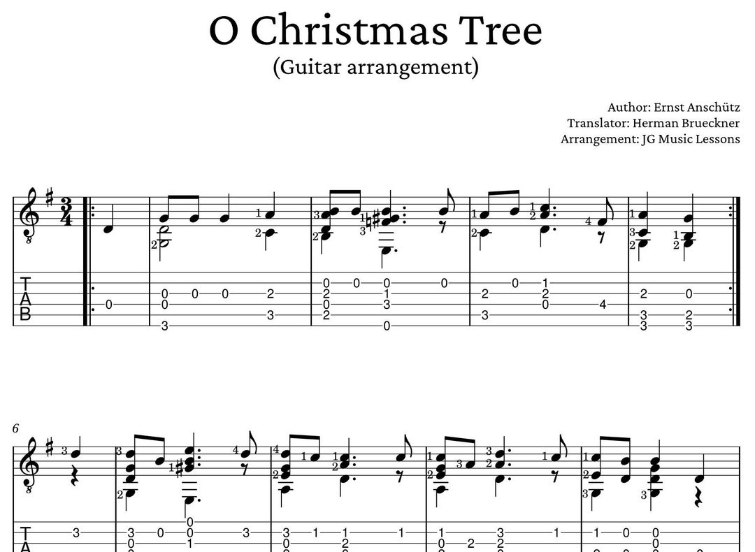 O Christmas Tree Guitar Sheet Music With Tabs Chords, Melody, and