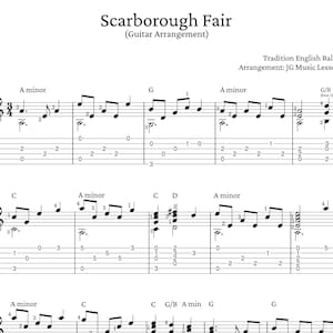 Scarborough Fair Guitar Tabs and Sheet Music (Chords & Melody)