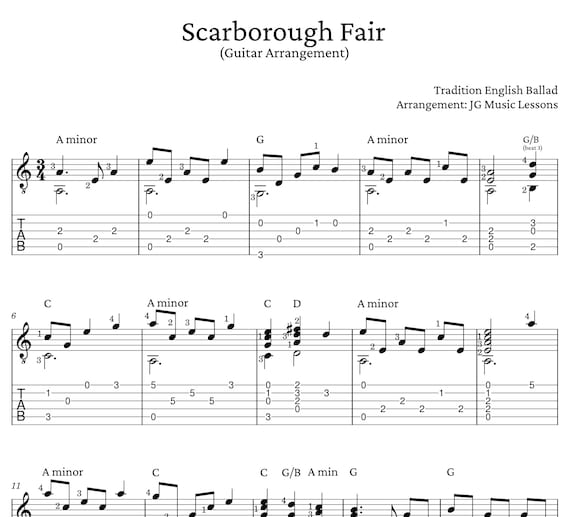 スカボロー・フェアのギタータブ譜と楽譜（コードとメロディー