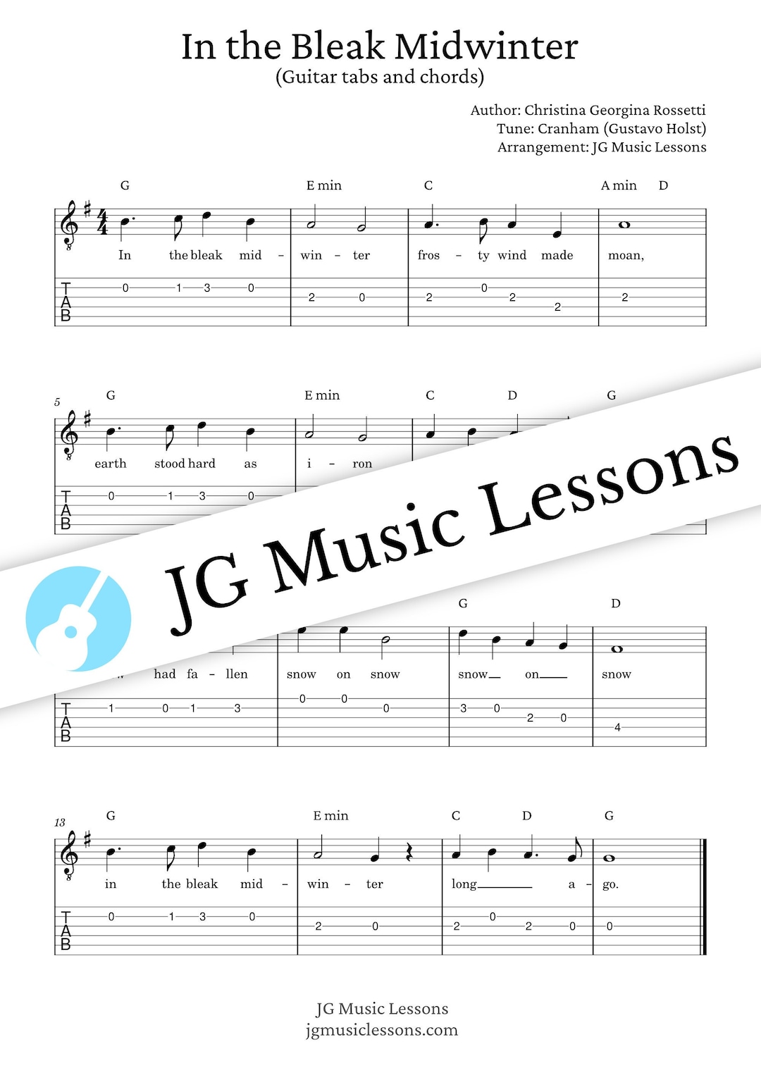 In the Bleak Midwinter Sheet Music guitar Chords Melody - Etsy