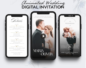 Wedding Video Invitation Template, Animated Wedding Invitation, Editable The details, Rsvp, Date, Photos, Haer006