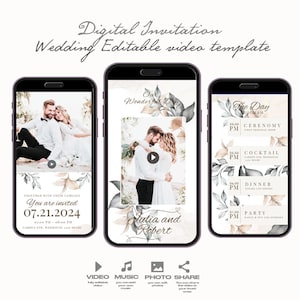 Floral Wedding Video Invitation Template, Animated Wedding Invitation, Digital Wedding Announcement Canva Template, RSVP, Details