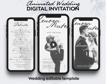 Wedding Video Invitation Template, Animated Wedding Invitation, Editable The details, Rsvp, Date, Photos, Haer012
