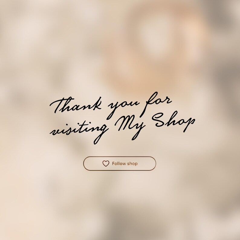 K&ouml;nnte beinhalten: Vielen Dank f&uuml;r den Besuch meines Shops mit einem Herz-Symbol und dem Text "Shop folgen" auf einem Button.