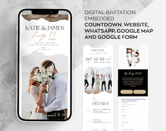 WEB Invitation with Embedded Whatsapp or social media and Map Countdown Timer, Google Forms Digital Wedding  Canva Template, Website Invite