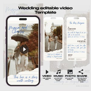 Wedding Video Invitation Template, Animated Wedding Invitation, Canva template invite, Digital Wedding Announcement Canva Template