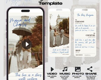 Wedding Video Invitation Template, Animated Wedding Invitation, Canva template invite, Digital Wedding Announcement Canva Template