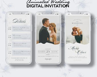 Plantilla de invitación de boda en vídeo, invitación de boda animada, detalles, confirmación de asistencia, plantilla de vídeo de boda, boda digital HAER005
