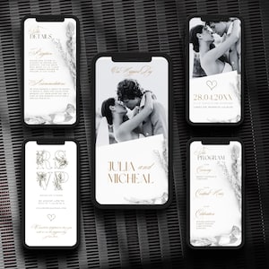 Editable Wedding Video Invitation Template, Animated Wedding Invitation RSVP, Details & Program, Add Your Own Photo and Music, Canva, HE001