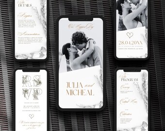 Editable Wedding Video Invitation Template, Animated Wedding Invitation RSVP, Details & Program, Add Your Own Photo and Music, Canva, HE001