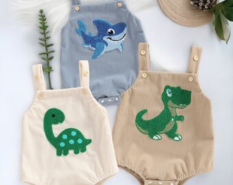 Dinosaur Baby Boy Romper, Romper For Baby Boy, Baby Boy Outfit, Gift For Baby Boy, Dinosaur/Shark Embroidery Button Casual Jumpsuits