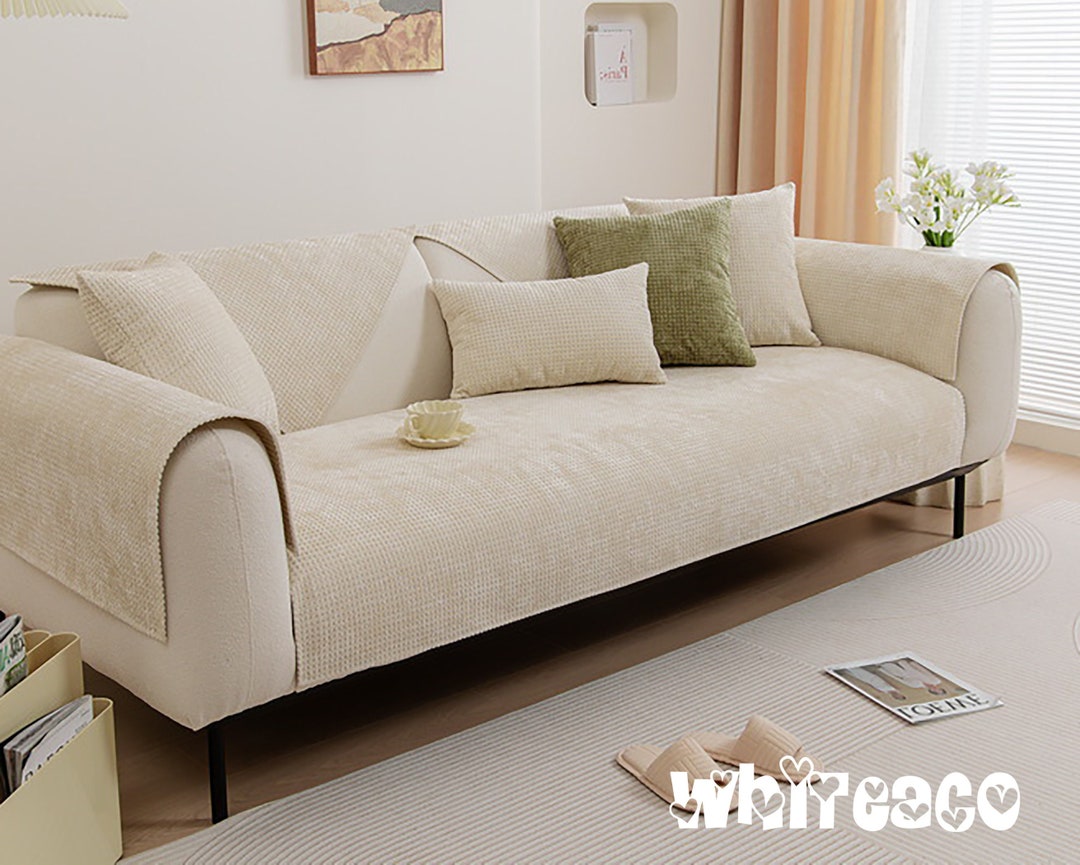 Minimalist Chenille Sofa Covers Simple Solid Color Couch Cover Etsy